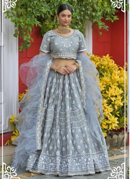 Gray Colour PEAFOWL PEAFOWL VOL 77 Heavy Designer Wedding Wear Silk With Resham Zari Dori Work Stylish Lehenga Choli Collection 1146